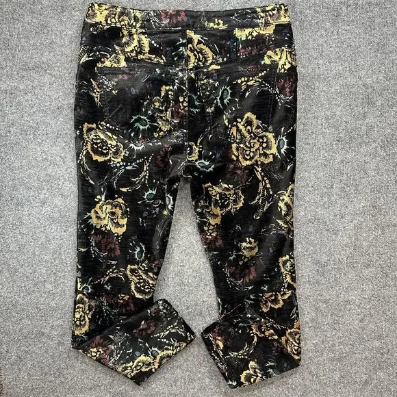Free People Velvet Skinny Pant 12 Black Floral Print Retro Zip Pockets Mid Rise - Picture 6 of 14